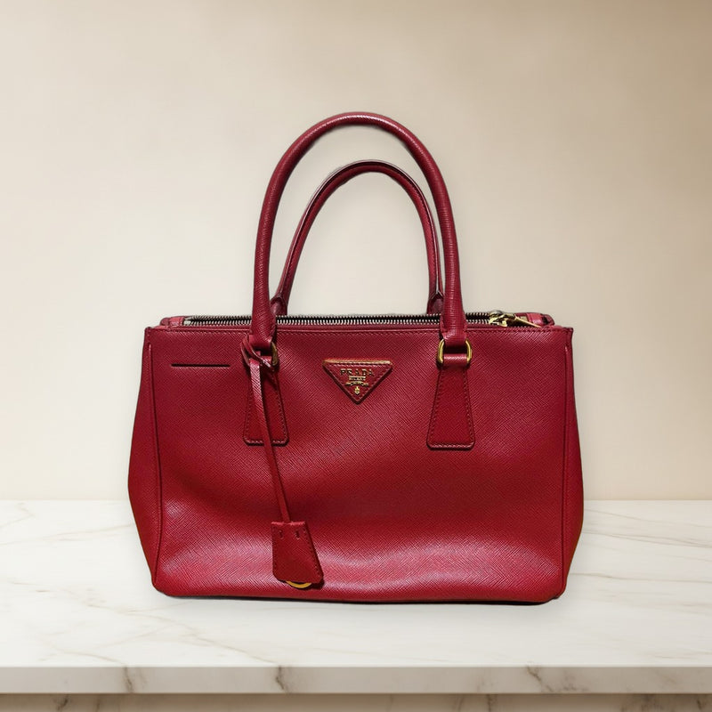 Prada Saffiano Patent Leather 2 Way Handbag Shoulder Bag Red