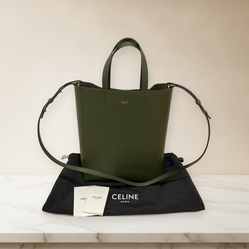 Celine Cabas Small 2-Way Crossbody Bag Grained Calfskin Moss Green
