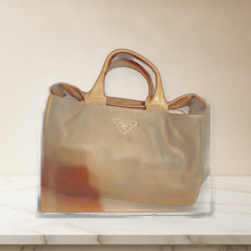 Prada Canapa Leather Tote Bag Greige Handbag
