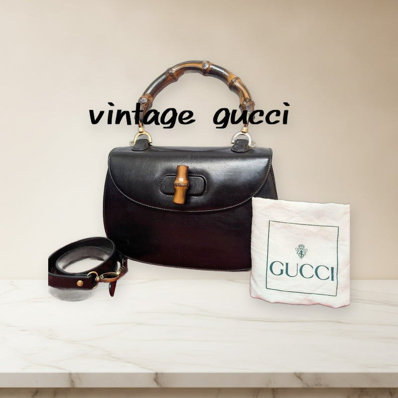 Gucci Bamboo Turnlock 2-way Handbag Shoulder Bag Black Leather