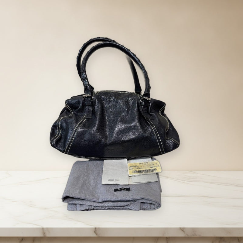 Miumiu Handbag Shoulder Bag Black Leather Stitching