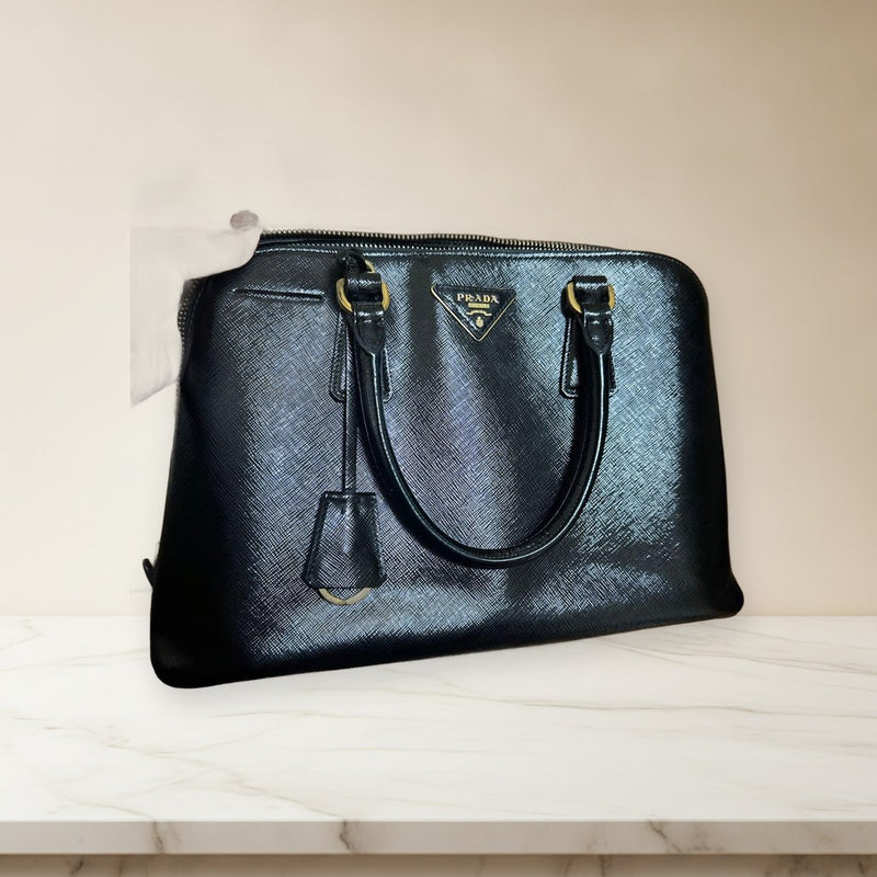 Prada Saffiano Handbag Leather Glossy Black
