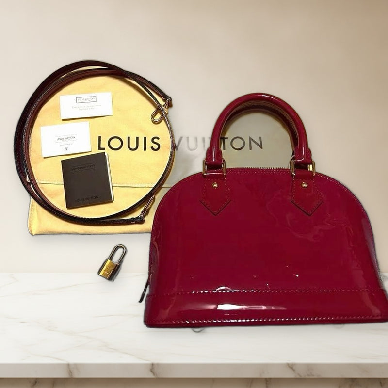 Louis Vuitton Alma Bb Handbag Shoulder Bag Vernis Magenta Dark Pink