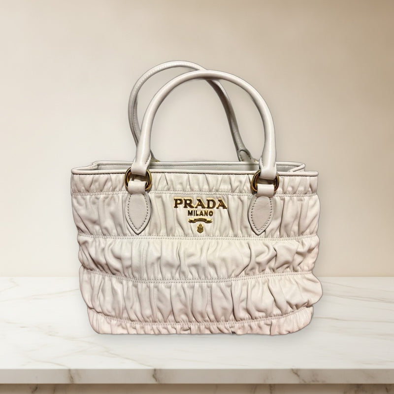 Prada Gathered Bag 1BA172 Handbag Nappa Gaufre Leather White