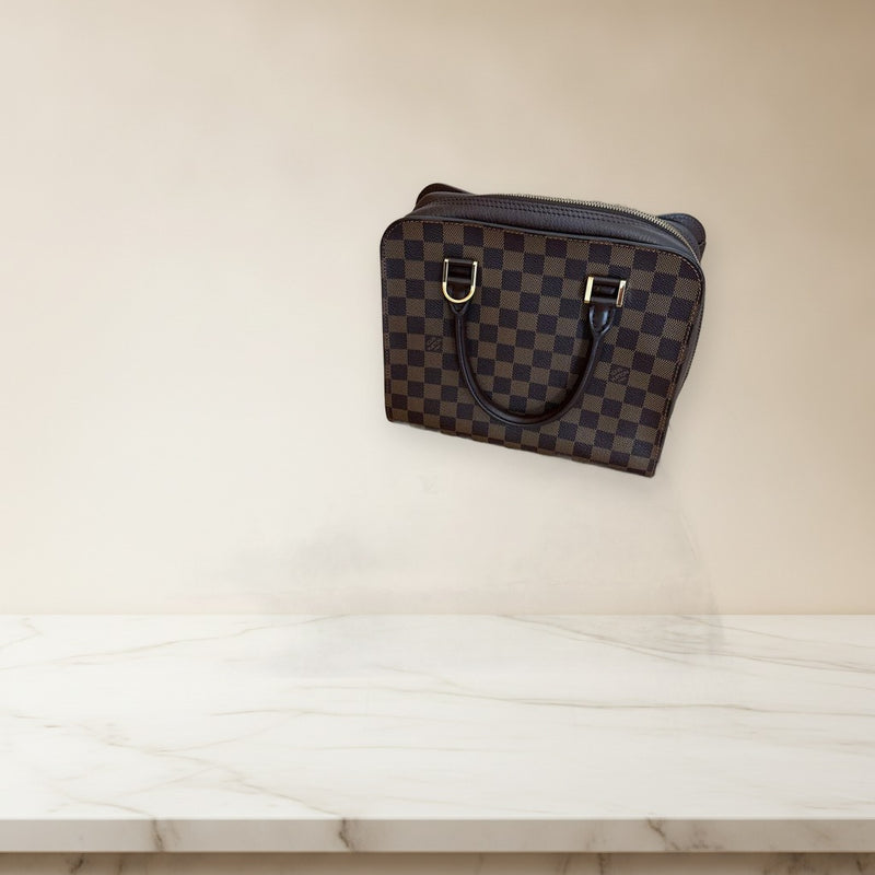 Louis Vuitton Triana Handbag Damier Ebene Canvas Leather Brown