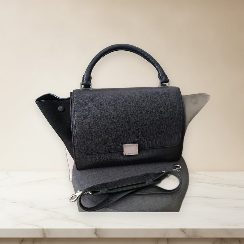 Céline Trapeze Small Handbag Shoulder Bag Black Leather