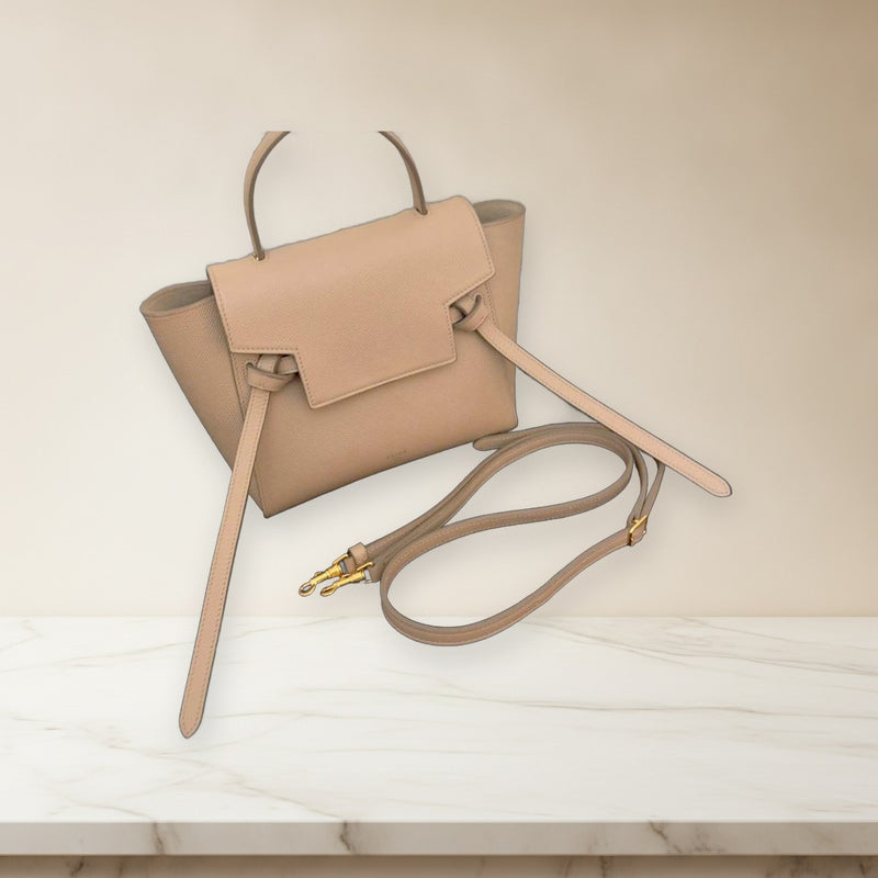 Celine Nano Belt Bag Grained Calfskin Light Taupe Beige Handbag Crossbody