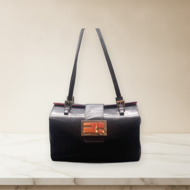 Fendi Leather Box Handbag Tote Bag 10163350001 Black