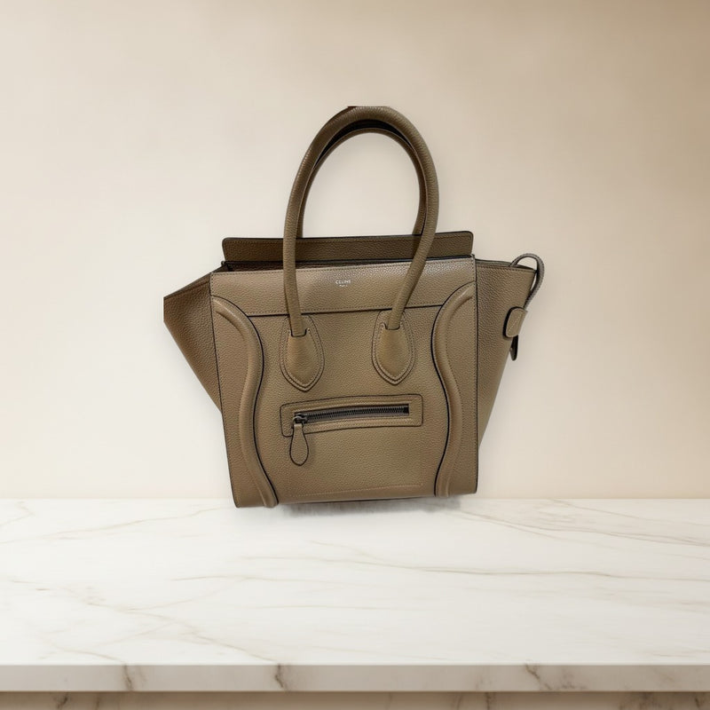 Celine Luggage Micro Handbag Tote Dune Leather