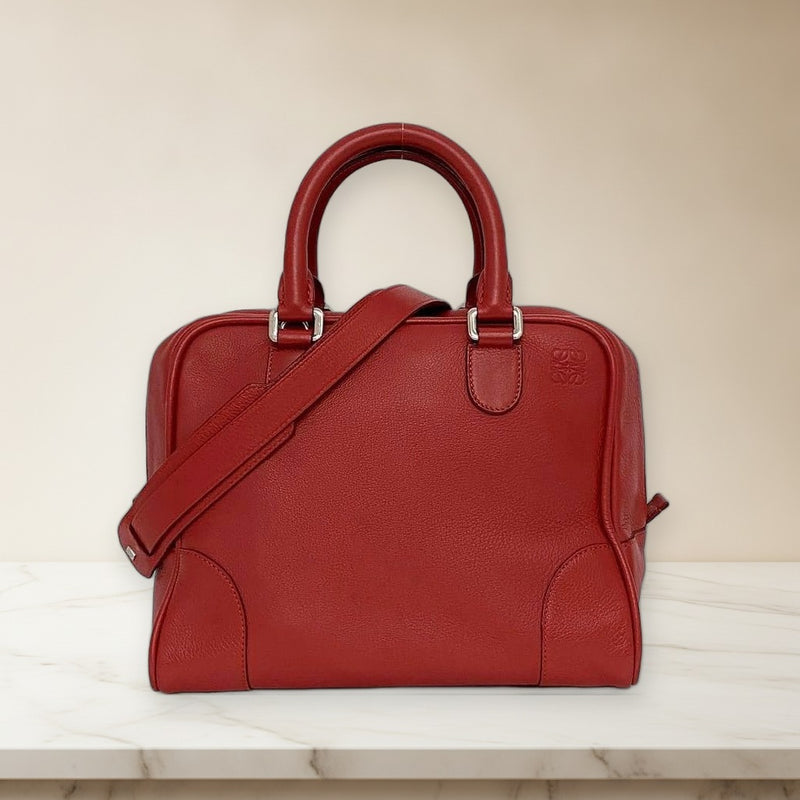Loewe Amazona 75 301.30.L03 2-Way Handbag Red Anagram Leather