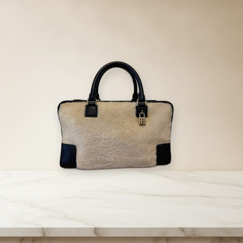 Loewe Amazona 36 Handbag Shearling Leather Off-white Tote
