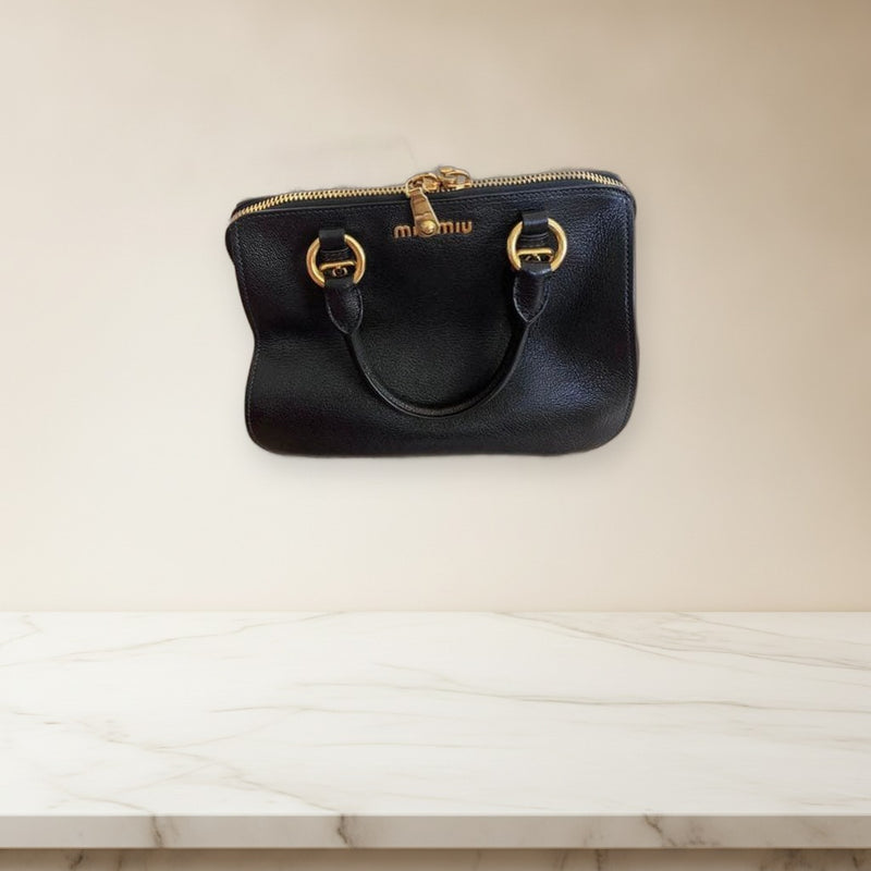Miu Miu 52797 Handbag Shoulder Bag Leather Black Gold Hardware