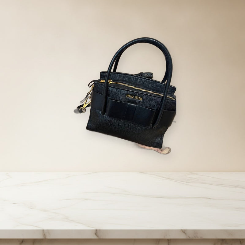 Miu Miu Madras Fiocco Shoulder Bag Leather Black Handbag