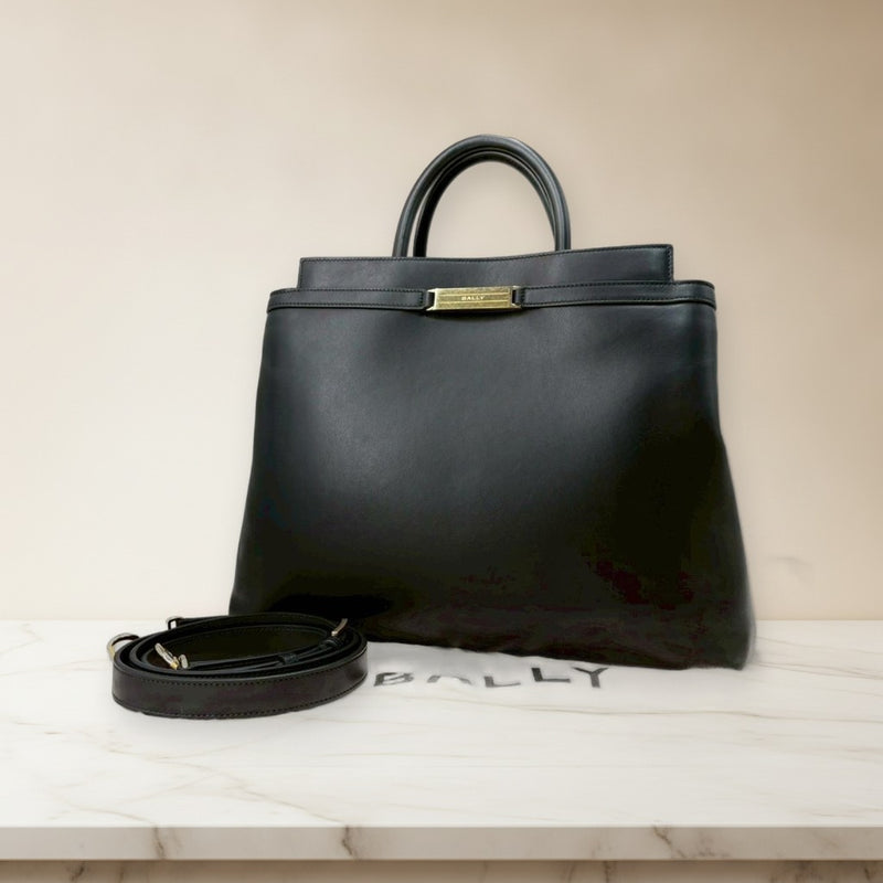 Bally Deco Leather 2-Way Shoulder Bag Handbag Crossbody Magnetic Closure
