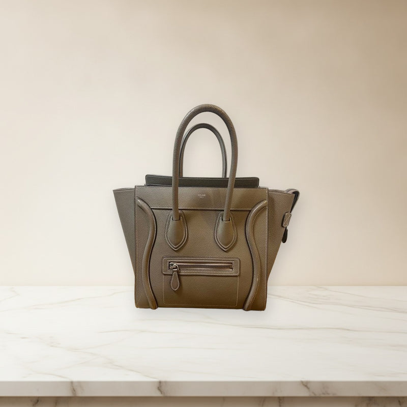Celine Micro Luggage Handbag Baby Drummed Calfskin Gray