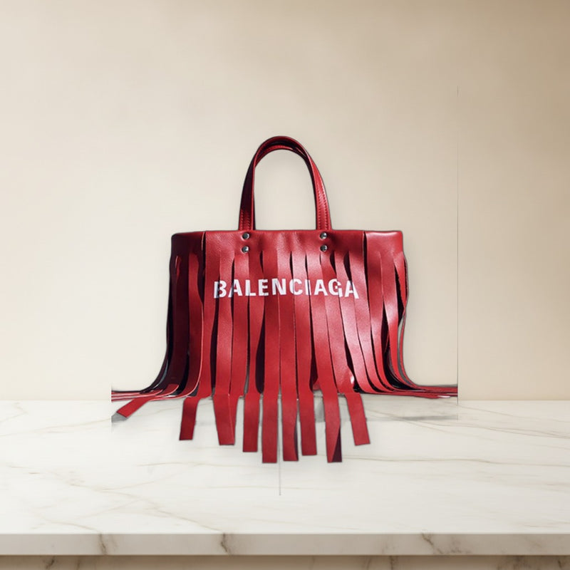 Balenciaga Fringe Tote Bag Red Leather Shoulder Bag