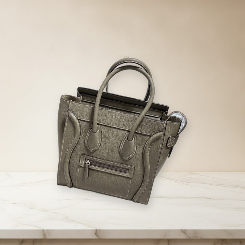 Celine Luggage Micro Tote Bag Calfskin Souris Greige Leather Handbag