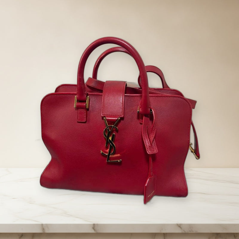 Saint Laurent Baby Cabas Handbag Shoulder Bag Red Leather Gold Hardware