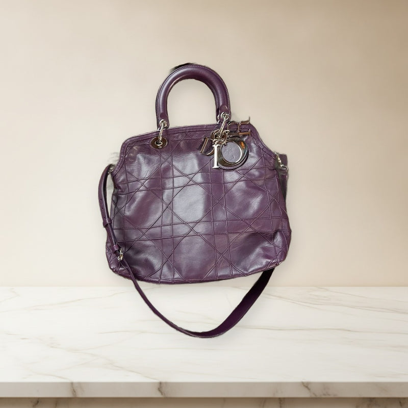 Christian Dior Granville Cannage Handbag Sheepskin Purple