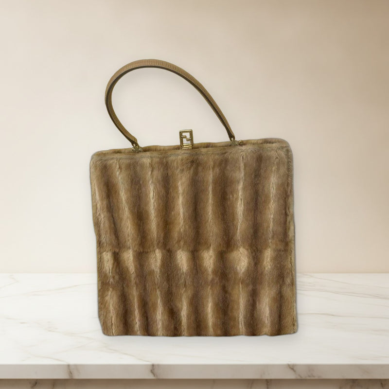 Fendi Handbag Shoulder Bag Beige Fur