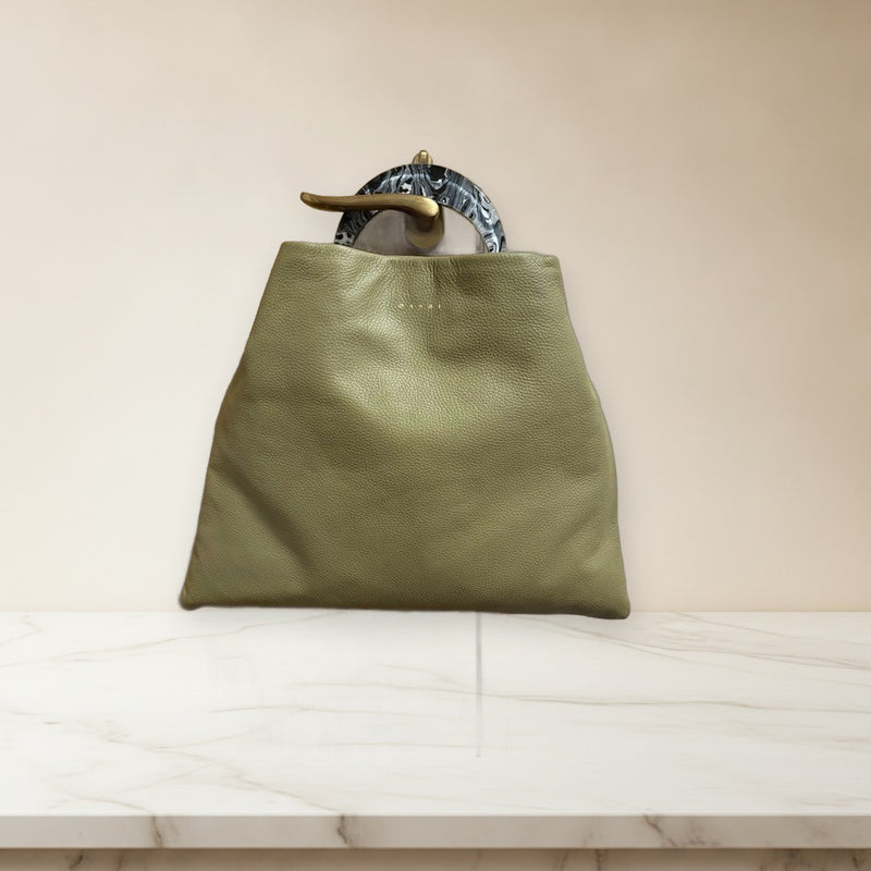 Marni Venice Medium Bucket Bag Leather Green Shoulder Tote Bag