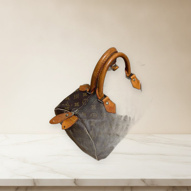 Louis Vuitton Monogram Boston Bag Leather Brown Silver Hardware