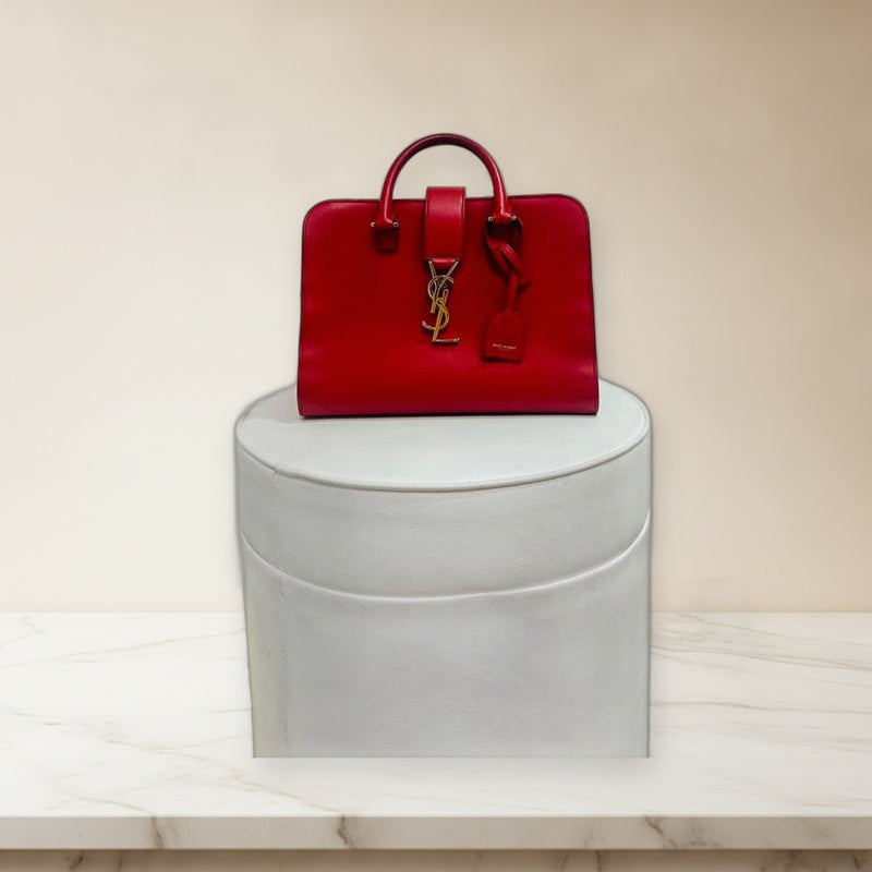 Ysl Monogram Handbag Red Leather Gold Hardware