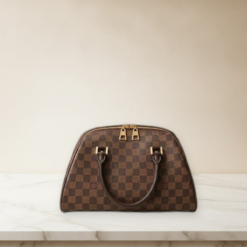 Louis Vuitton Damier Ribera Mm Handbag Brown Gold Hardware
