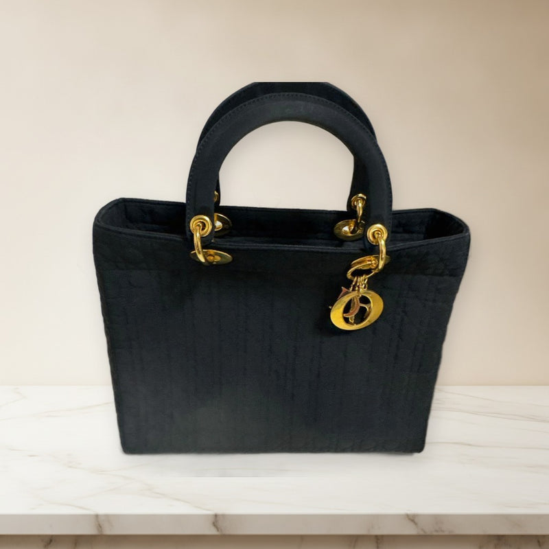 Christian Dior Lady Dior Cannage Handbag Nylon Black Shoulder Bag
