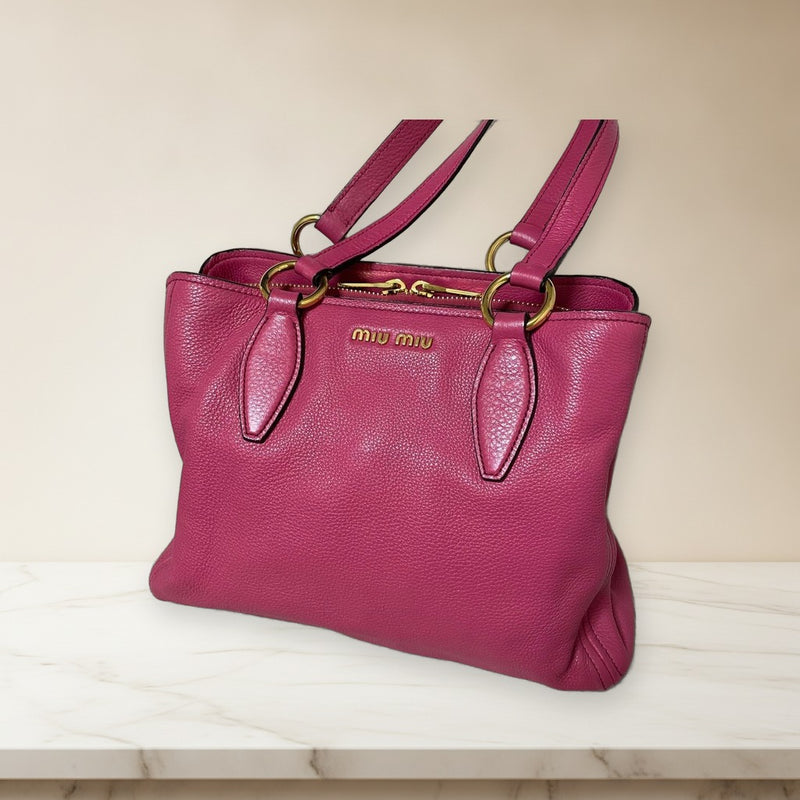 Miu Miu Handbag Pink Leather Gold Logo