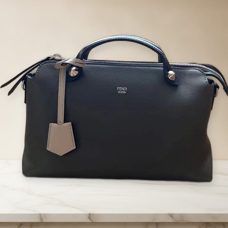 Fendi By The Way Medium Shoulder Bag Handbag Calf Leather Black Palladium