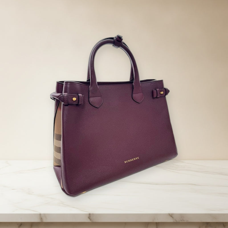 Burberry 2 Way Handbag Shoulder Crossbody Bag Leather Mahogany Red