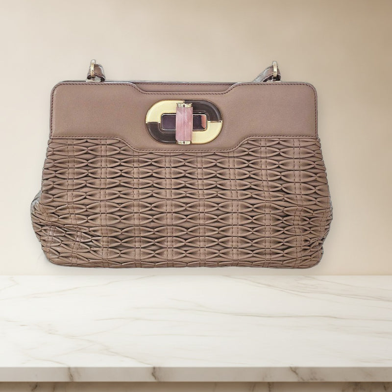 Bvlgari Handbag Shoulder Bag Pink Beige Leather Rose Quartz Hardware