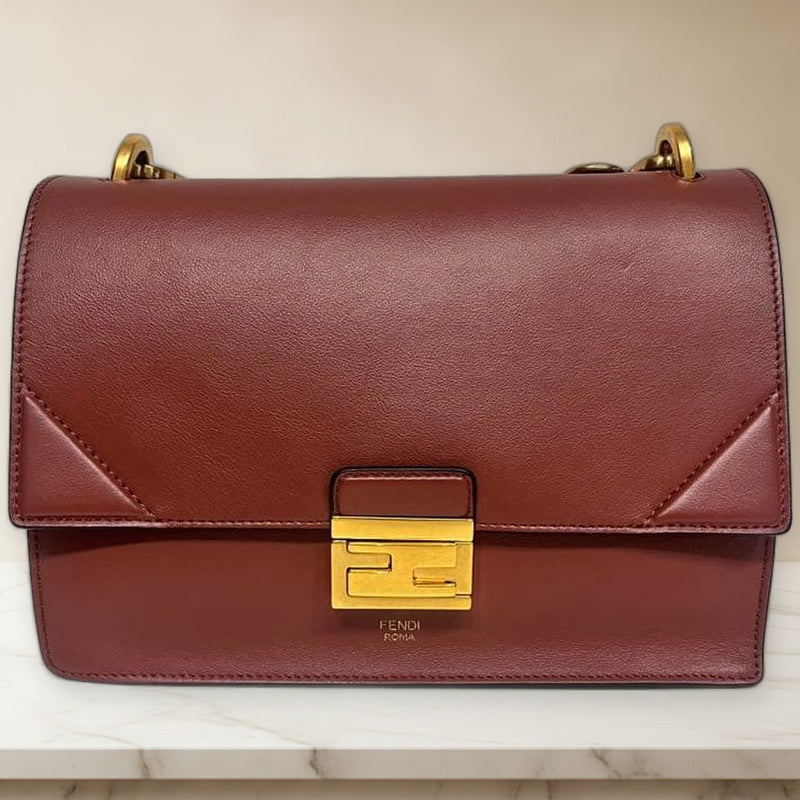 Fendi Can You 2-Way Shoulder Bag Leather Brown Chain Handle Flap Type