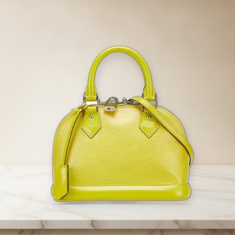 Louis Vuitton Alma Bb MI1114 Handbag Monogram Canvas Neon Yellow