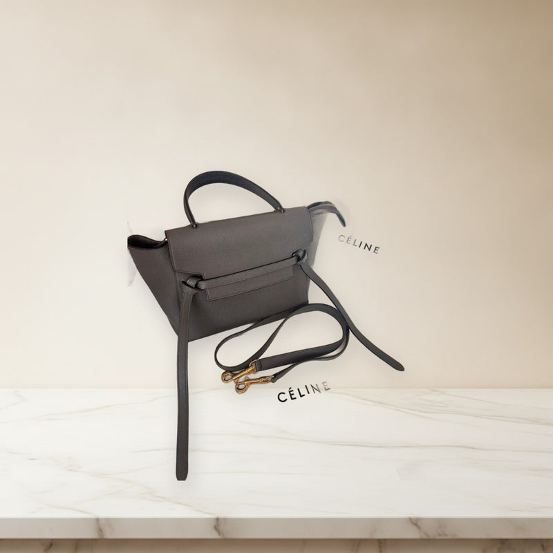 Celine Micro Belt Bag Handbag Calfskin Grey Gold Hardware