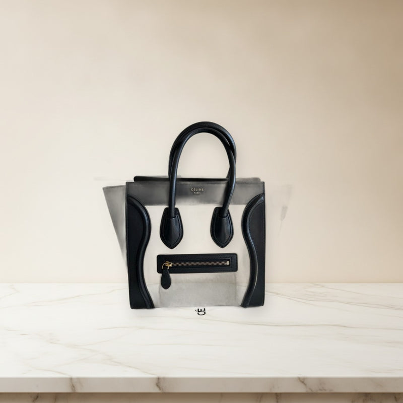 Celine Luggage Micro Handbag Cowhide Leather Black Beige Khaki