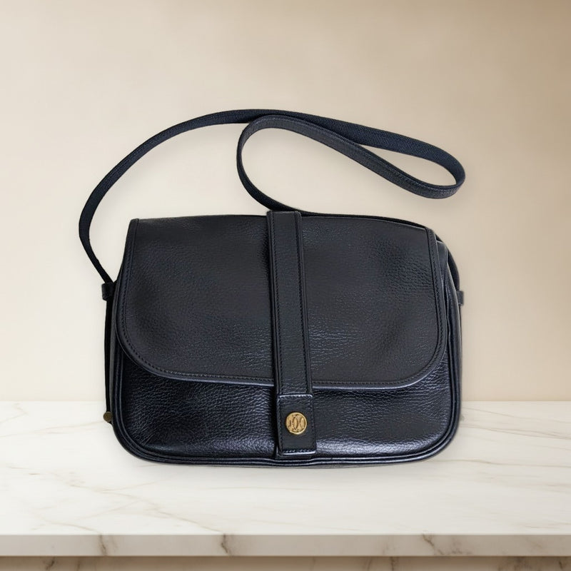 Hermes Numea Flap Shoulder Bag Black Calf Leather Gold Hardware