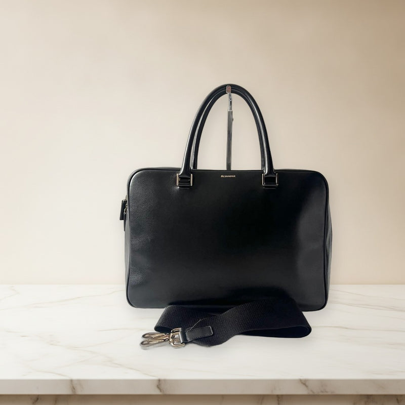 Jil Sander J-vision 2-Way Handbag Shoulder Bag Leather Black