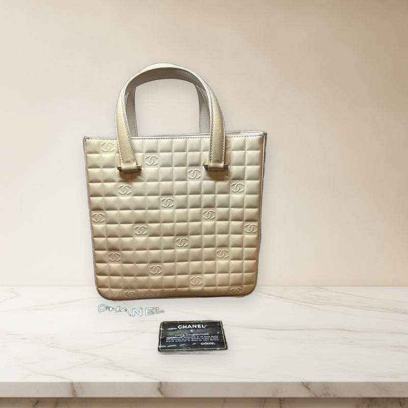 Chanel Chocobar Quilted Leather Tote Bag Cream