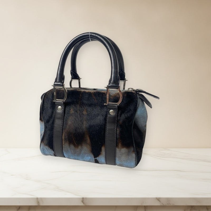 Dior Hair Calf Leather Mini Boston Bag Animal Print Handbag