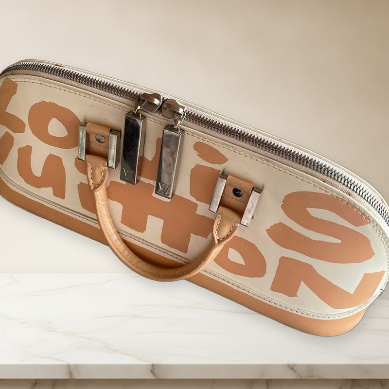 Louis Vuitton Graffiti M92176 Alma Horizontal Bag Coated Calfskin White Beige