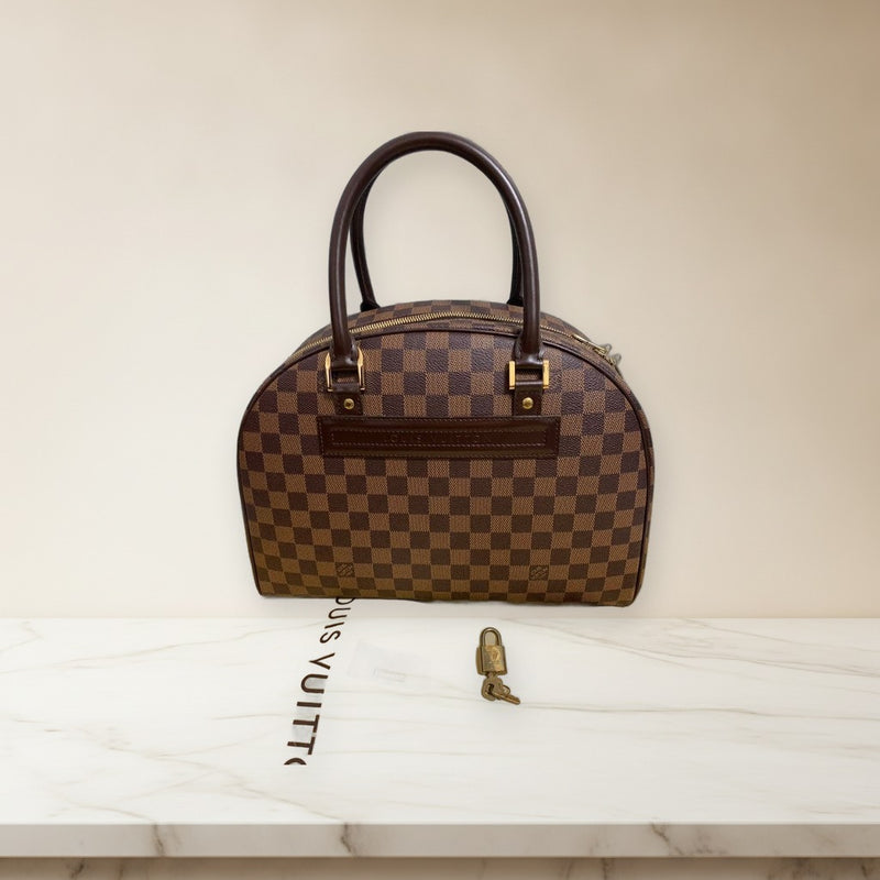 Louis Vuitton Nolita Damier Handbag Tote Bag Brown Coated Canvas Gold Hardware