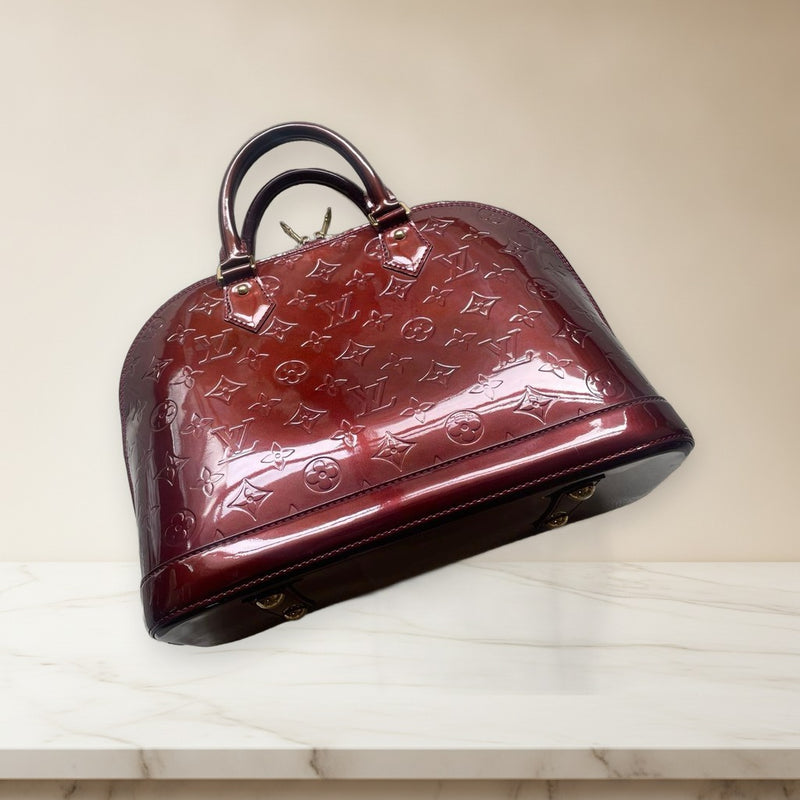 Louis Vuitton Vernis Alma Pm Handbag Rouge Fonce Amarante Leather