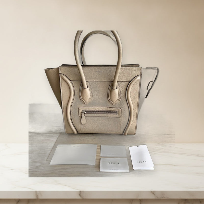 Celine Luggage Micro Shopper Handbag Drummed Calfskin Leather