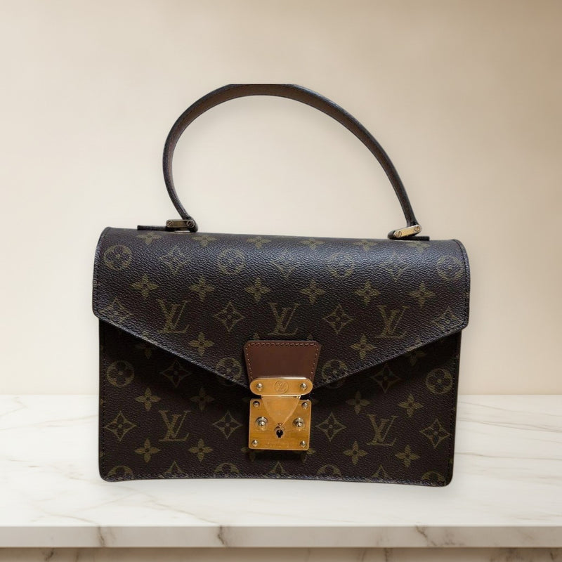 Louis Vuitton Monogram Handbag Tote Brown Gold Hardware