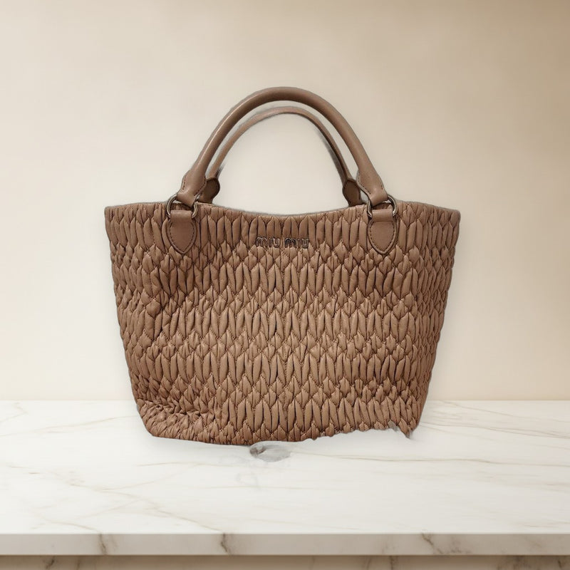 Miu Miu Matelasse Nappa Crystal Handbag Pink Beige
