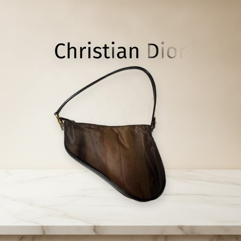 Christian Dior Saddle Bo F 0601 Handbag Nylon Enamel Brown Multi-color