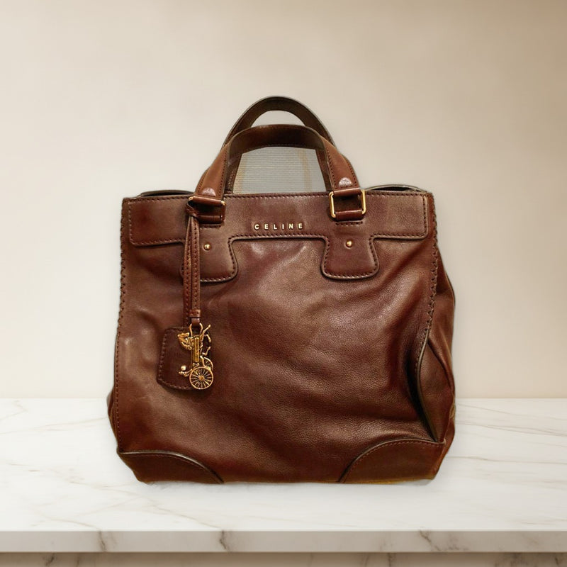 Celine Shoulder Bag Handbag Cowhide Leather Brown