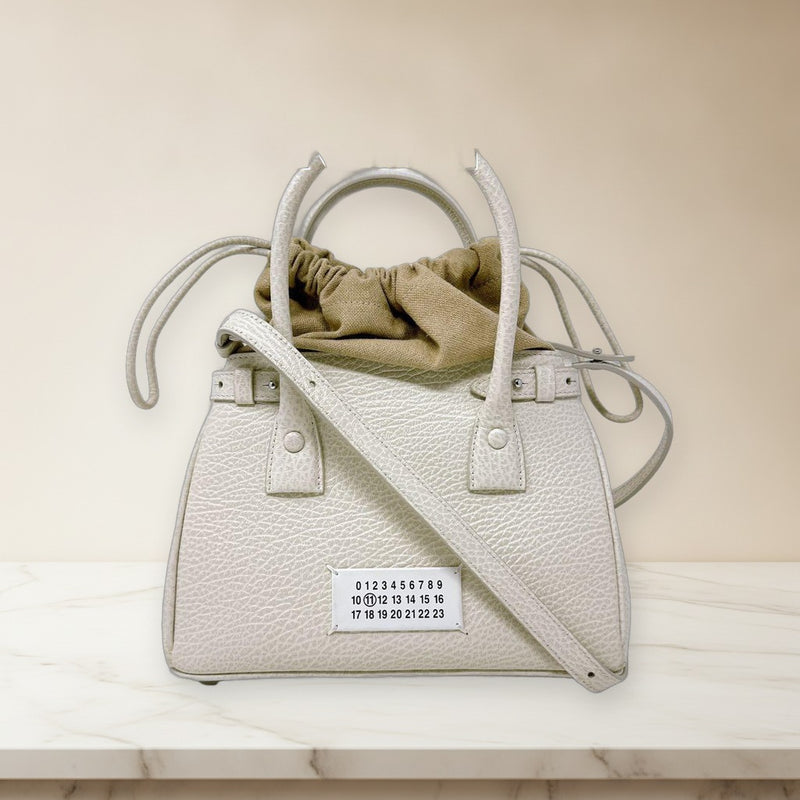 Maison Margiela 5AC SB3WD0005 Mini Tote Shoulder Bag Calfskin Cotton Silver